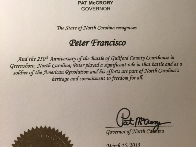 State of North Carolina Peter Francisco